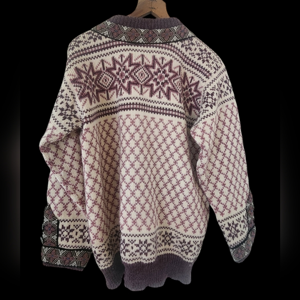 Vintage DALE OF NORWAY Sz 42 Ski Nordic Fair Isle Purple Wool Sweater READ FLAWS - Picture 2 of 9